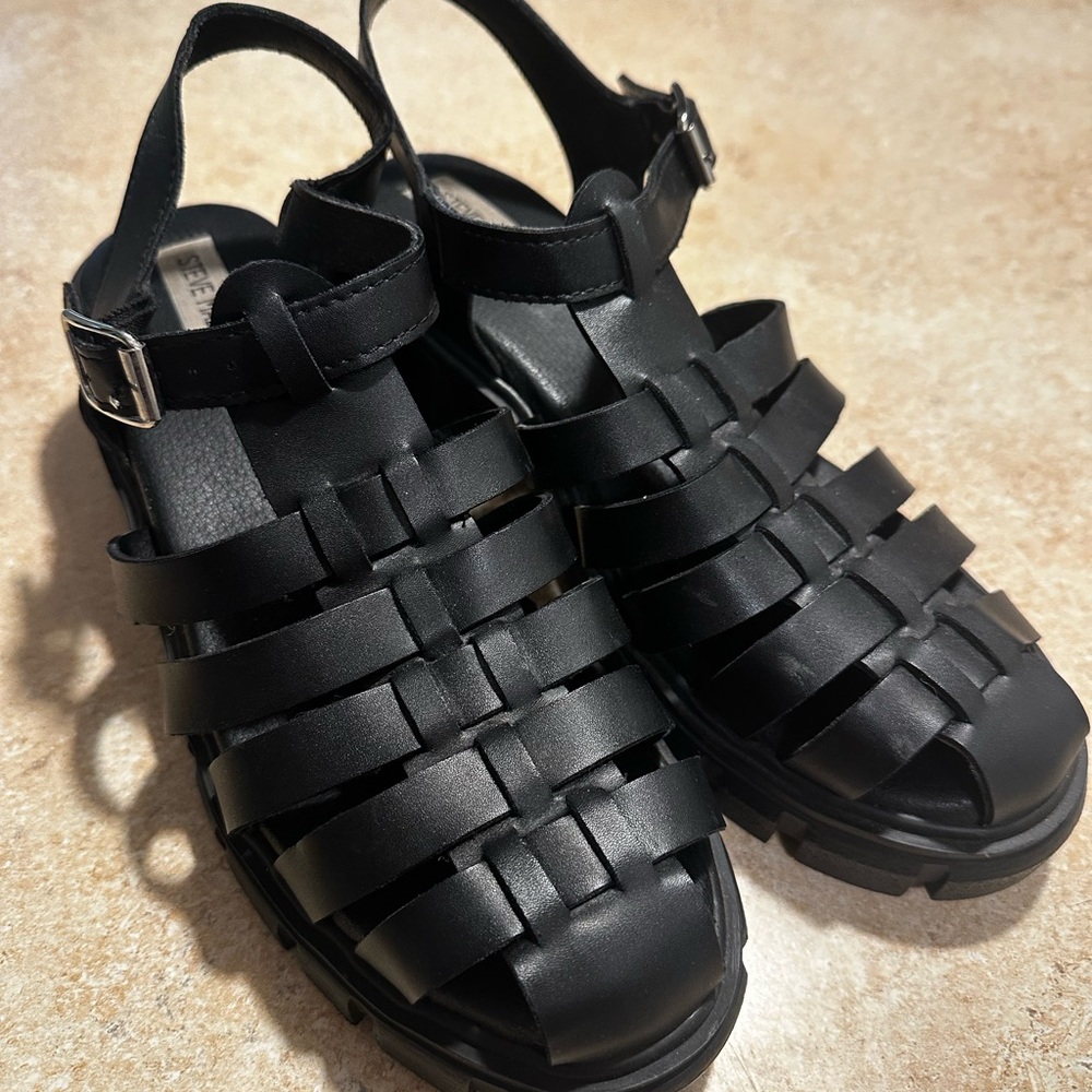 Steve Madden Platform Chunky Heel Black Strappy Sandals